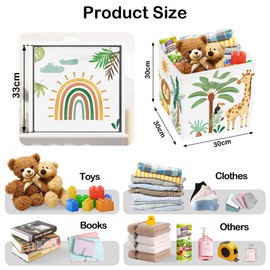 HUUMONSS 11.8" Boho Woodland Animal Storage Cube Organizer Lion Giraffe Palms Clothes Storage Basket Bin for Closet Shelf Tropical Leaves Nursery Kid Room Book Toy Chest, 3Pcs