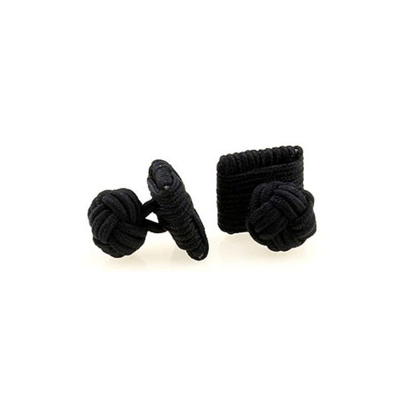 TEROON Black Silk Knot Square Cufflinks, Fabric