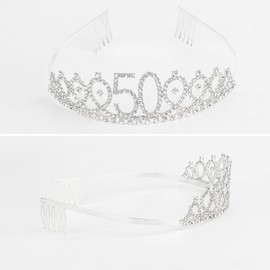 Semato 50 & Fabulous Birthday Tiara and Sash Kit- 50th Birthday Gifts for Women 50th Birthday (hot pink)