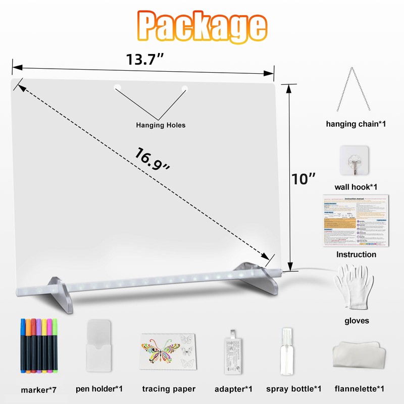Led Drawing Board for Kids, LED Note Board with Colors,Doodle
