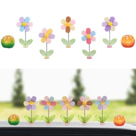 7PCS Shaking Flower Car Decorations, Cute Dashboard Accessories & Vibrant Car Flower Ornaments, Car Decor Set, Fun Flower Decor for Car Interior Home Office Desk Decoration