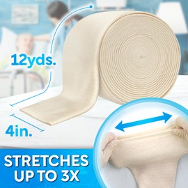 JJ CARE Tubular Bandage, 4” x 12 Yards Stockinette Tubing for Legs and Knees, Tubi Grip Size F Reusable Elastic Bandage Sleeve, Compression Tubes for Knees and Thigh, Rubber Latex w/Cotton