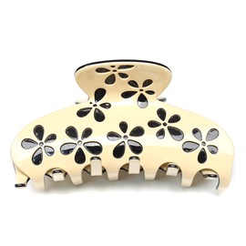 QinGoo Large Cellulose Acetate Beige Flowers Hair Clip Hair Accessories Exquisite Hair Clips for Medium Thick Short Medium Hair 1 Piece (9 x 4.5 cm, Cream Jamine)