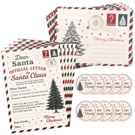 Marspark 60 Pcs Letters to Santa Kit Includes 20 Sets Christmas Cards Letters Paper(5 x 7 in), Envelopes(7.8 x 5.9 in) and Stickers, Santa Stationery for Christmas Wish List Xmas Party Favor(Classic)