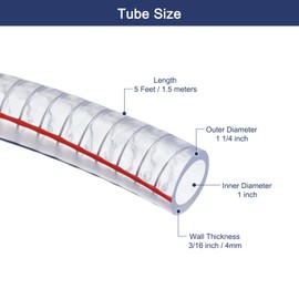 MECCANIXITY 1" ID x 5 Ft PVC Tube Steel Wire Reinforced Tubing Flexible Vinyl Hose Pipe Clear Suction Chemical Resistant Thick Tubing