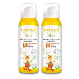 BOTAO Kid’s Mineral Sunscreen Foam Spray: SPF50 Broad Spectrum UVA UVB, Children or Kid’s Sunburn Protection, Zinc Oxide, 3.4 Oz (2-Pack)