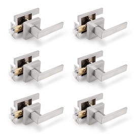 Gobrico 6 Pack Hall and Closet Levers Passage Door Handles Locks for Interior Door Satin Nickel Finished with Square Plate