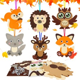 DKINY 12 Pack DIY Autumn Animal Craft Kits for Kids, Crafts for Children to Make Your Own Autumn Animal Hanging Decorations for Boys Girls Toddlers Birthday Gifts Fall Party Activities