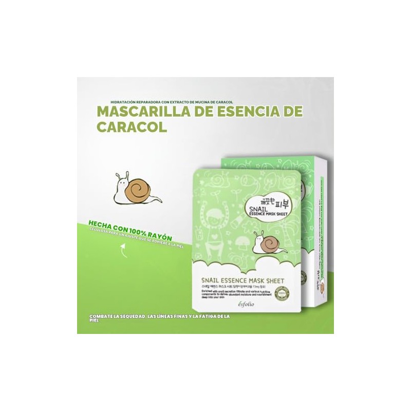 Esfolio Pure Skin Mask Box, Snail Essence, 11.8 Ounce