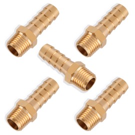 Boeray 5pcs Brass Hose Barb Fittings 3/8 Inch Barb to 1/4 Inch NPT Male Thread Air Hose Fittings Adapter Connector Water Fuel Air Line Fittings 3/8” Barb × 1/4” NPT Brass Fittings