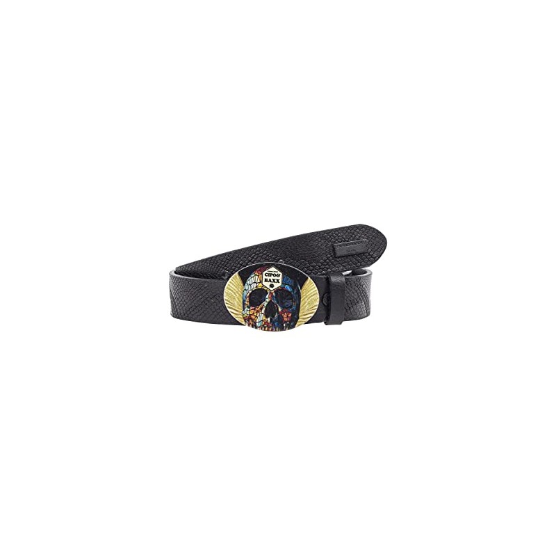 Cipo & Baxx CG202 Men's Leather Belt Reptile Pattern Skull