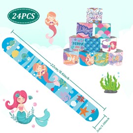 POPOYU Pack of 24 Mermaid Snap Bracelets Children, Mermaid Bracelet Children's Birthday Party Favours Party Bag Mermaid Birthday Boy, Dinosaur Party Bag Slap Bracelets for Small Gifts
