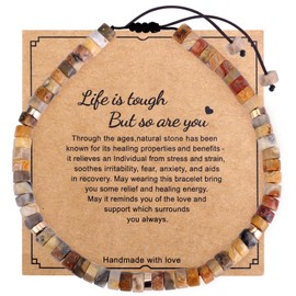 Mikovivi Inspirational Bracelets for Women, Get Well Gifts Agate Crystal Inspirational Bracelets with Encouragement Card Positive Jewellery for Women Friends