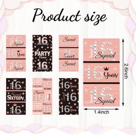 Sweet 16 Mini Candy Bar Wrappers Birthday Miniatures Candy Favor Stickers Sixteen Chocolate Bar Wrapper Labels Girl 16th Birthday Wrapper Stickers, 90 Pieces (Pink Black)
