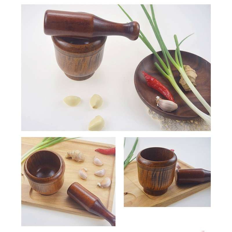 Wooden Grinding Bowl Household Kitchen Manual Garlic Ginger Spices Grinder