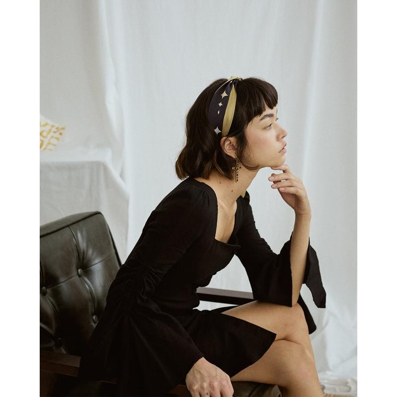 "Moonlit Stars" Silk Neck Bow Scarf