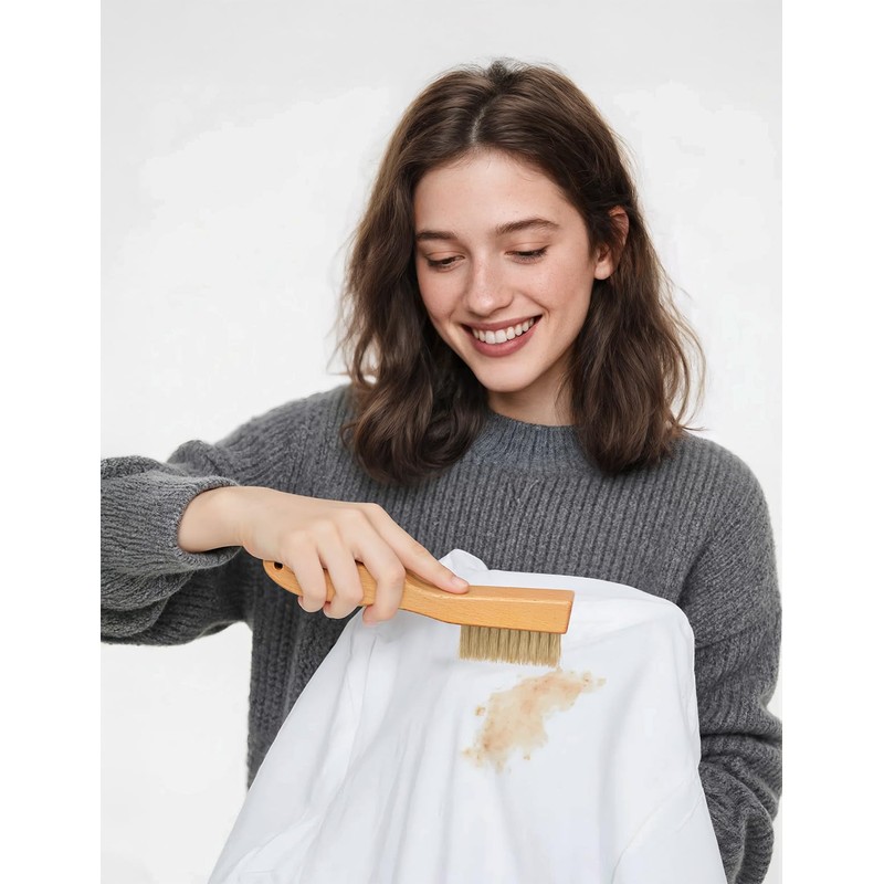 VASSON Natural Soft Boar Bristle Laundry Stain Brush, Laundry Scrub