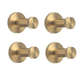 NELXULAS Golden Brushed Stainless Steel Single Super Heavy Duty Wall Mount Hook, Bath Towel Hooks, Coat Hanger (2", 4 PCS)