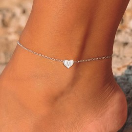 925 Sterling Silver Initial Anklets for Women Dainty Beach Heart Ankle Bracelet Foot Jewelry-Adjustable Size (with Gift Box)