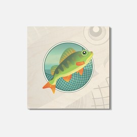 Unbranded Fish Perch In A Grid Animal 4'' X 4'' Square Wooden Coaster