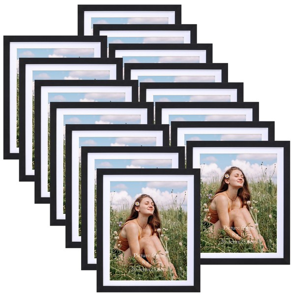 EYMPEU 8x10 Picture Frames with Mat Black Wood Set of 15, Display 8 by 10 Photos with Mat or 9x11 Photos without Mat, Multi Matted Frames Bulk for Wall, Table Top