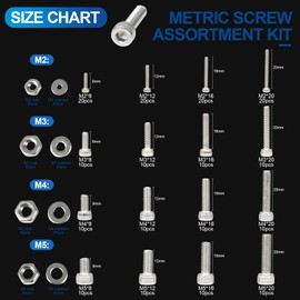 NINDEJIN 580 Pcs Hex Socket Cap Screw Assortment Kit, M2 M3 M4 M5 Metric Screws with Nut and Washer, 8/12/16/20mm Full Machine Threaded Screw with Allen Key 304 Stainless Steel