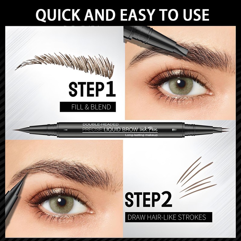 Microblading Brow Pen – Dual-Ended with Spoolie Brush – Long-Wear,