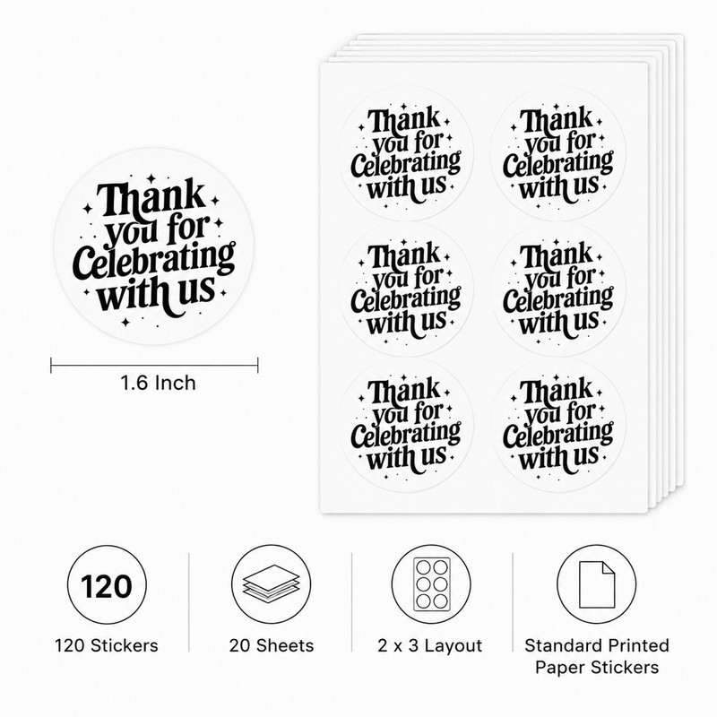Thank You for Celebration Stickers: 120pcs Party Favor Seals
