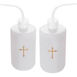 Westmon Works Communion Cup Filler White Bottles with Cross Design Leak Proof Spout Church, Set of 2