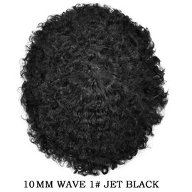 Right Hair Afro Toupee For Black Men Real Human Hair Units For Black Men PU Injection Afro Hair Piece African American Men Weave Hair Unit Black Men #1 Jet Black 8X10 10mm Wave
