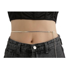 Zaner Sequin Waist Chain 18K Gold Belly Chains Minimalist Beach Bikini Body Chain Waist Jewelry Accessories for Women and Girls（Silvery）