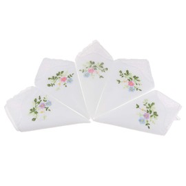Prettyia Paquete De 5 Mujeres Damas De Algodón Pañuelos Bordados Florales Con Encaje Borde Mariposa - 01, 27 x 27 cm