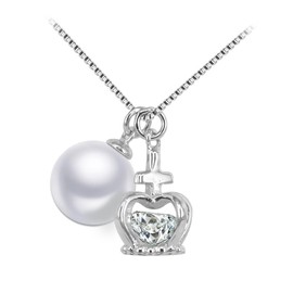 BiBeary Women elegant 925 Sterling Silver Simulated Pearl Crown Necklace Chain