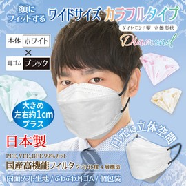 [Biho Mask, Made in Japan, 4-layer construction, double uses Japan-made high performance filters! Wide size covers up to the cheeks, recommended for people with large bodies! Various variations with the combination of body and ear rubbers! Fun to choose 