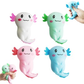 4Pcs Axolotl Pinch and Squeeze, Soft Touch, Relieve Anxiety, Reduce Stress, Stress Reliever (Pink/White/Blue/Green)