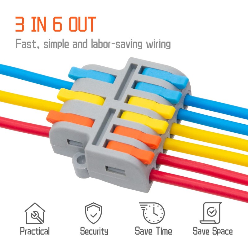 XALXMAW 5Pcs Lever Wire Connectors, 3 in 6 Out Quick