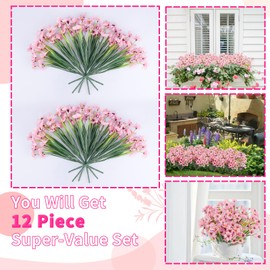 WOHSEROM 12 Bundles Artificial Violet Flowers Artificial Flowers Fake Silk Flowers for Indoor Outside Garden Home Wedding Farmhouse Porch Box Decor（Pink）