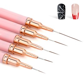 Nail Art Brushes - 5Pcs Pink Nail Art Liner Brushes, Liner Brush for Nails Gel, Painting Nail Art Brush Set Nail Dotting Drawing Tool for Long Lines, Nail Design Tools, Acrylic Nail Brush