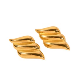 Ticome Vintage Gold Earrings Stainless Steel Textured Stud Earrings,Exquisite Geometric Three-Layer Wing Earrings, Fashionable Earring Accessories, Women/Girls Jewelry Gifts
