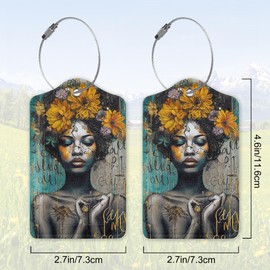 2 Pack Leather Luggage Tag for Suitcase African Girl Art Unique Travel Tags with Privacy Cover ID Label & Stainless Steel Loop for Men and Women Baggage