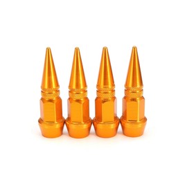 Car Tire Valve Stem Caps 4 PCS | Universal Stem Covers | Anodized Aluminum Tire Valve Cap Set | Air Caps Cover Car Wheel & Tire Accessories Trucks Motorcycles SUVs Bikes (Yellow, Spiked Shape 60mm)