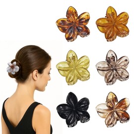 UKSKS 6 Pcs Retro Tortoise Shell Style Flower Hair Clips, 1.57 Inch Mini Acrylic Hair Claws for Women and Girls, Neutral Tone Hair Accessories for Daily Use