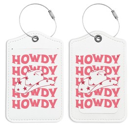 LARTSFRO Pink Cowgirl Hat Luggage Tags for Suitcases, Howdy Cowgirl Sign, Preppy Luggage Tag, Back to School for Students, Trendy 2 Pack Luggage Tags for Travel, Teen Girl Gifts Suitcase Tags