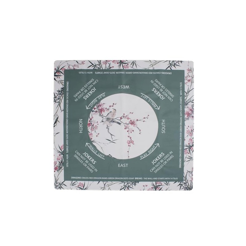 Keptwell Mahjong Game Mat with Drawstring Pouch, Pink Dragon Cherry