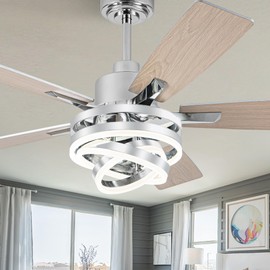 Oaks Aura 52 Inch Farmhouse Ceiling Fan with Light and Remote Control,Reversible DC Motor,Dimmable,DIY Rings LED,Chandelier Ceiling Fan with 5 Dual Finish Bladesfor Living Room/Dining Room/Bedroom
