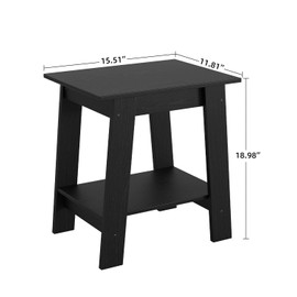 IDEALHOUSE End Table, Narrow Side Table with 2 Tier Storage Shelf, Small Space Side Table for Farmhouse Bedroom, Studio Apartment, Entryway, Black
