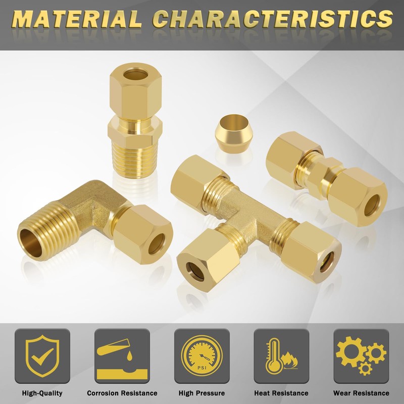 TRUSTKITS 1/4"OD x 1/4"OD Brass Compression Tube Fittings, 1/4" Compression