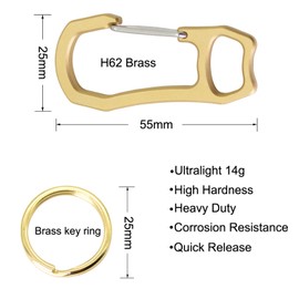 PPFISH 2PCS Solid Brass Heavy Duty Carabiner Keychain, EDC Quick Release Hooks with Brass Key Ring Set for Men Women