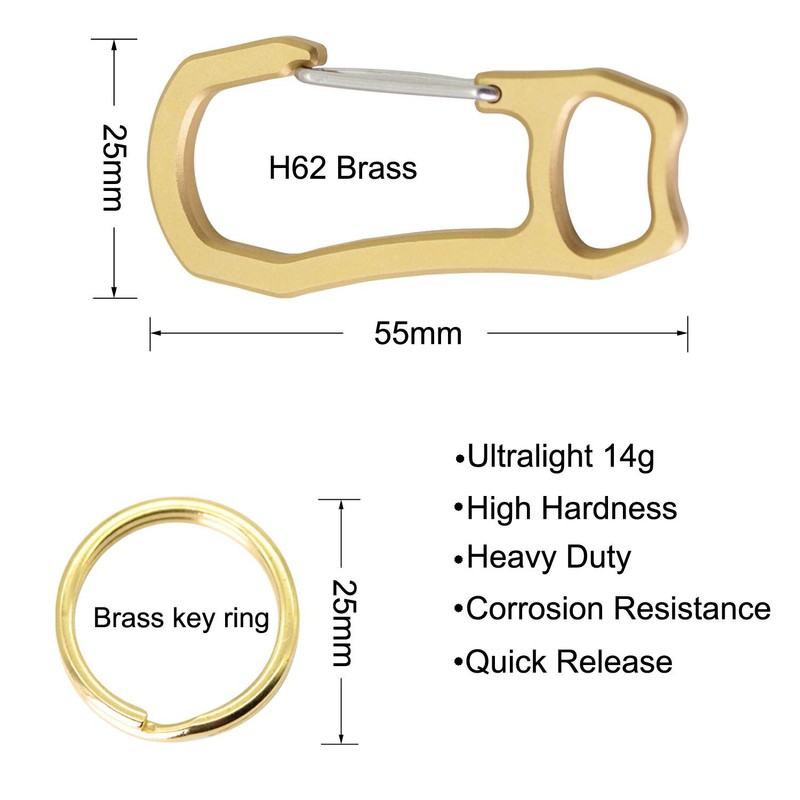 PPFISH 2PCS Solid Brass Heavy Duty Carabiner Keychain, EDC Quick