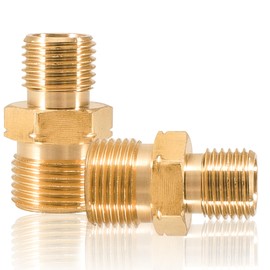 Gas Hose Connector Double Nipple, Pack of 2 LKS Double Nipple Coupling Propane Acetylene Gas Hose, 1/4 Inch to 3/8 Inch Left AG, LH Propane Acetylene Coupling Hose Brass, DN8 X DN10 Male Thread